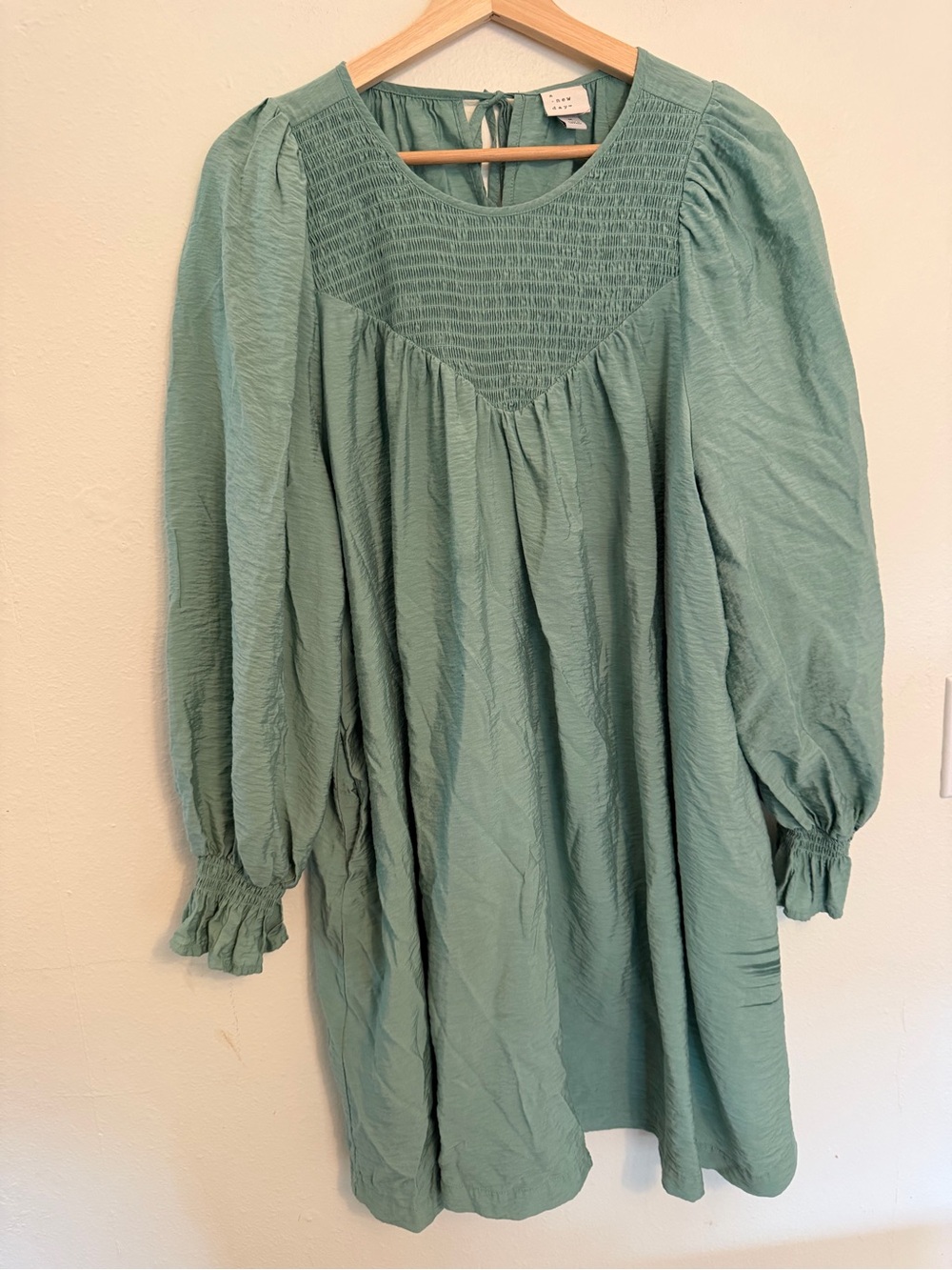 a new day Sage Green Long-Sleeve Smocked Yoke Dress - Picture 1 of 6